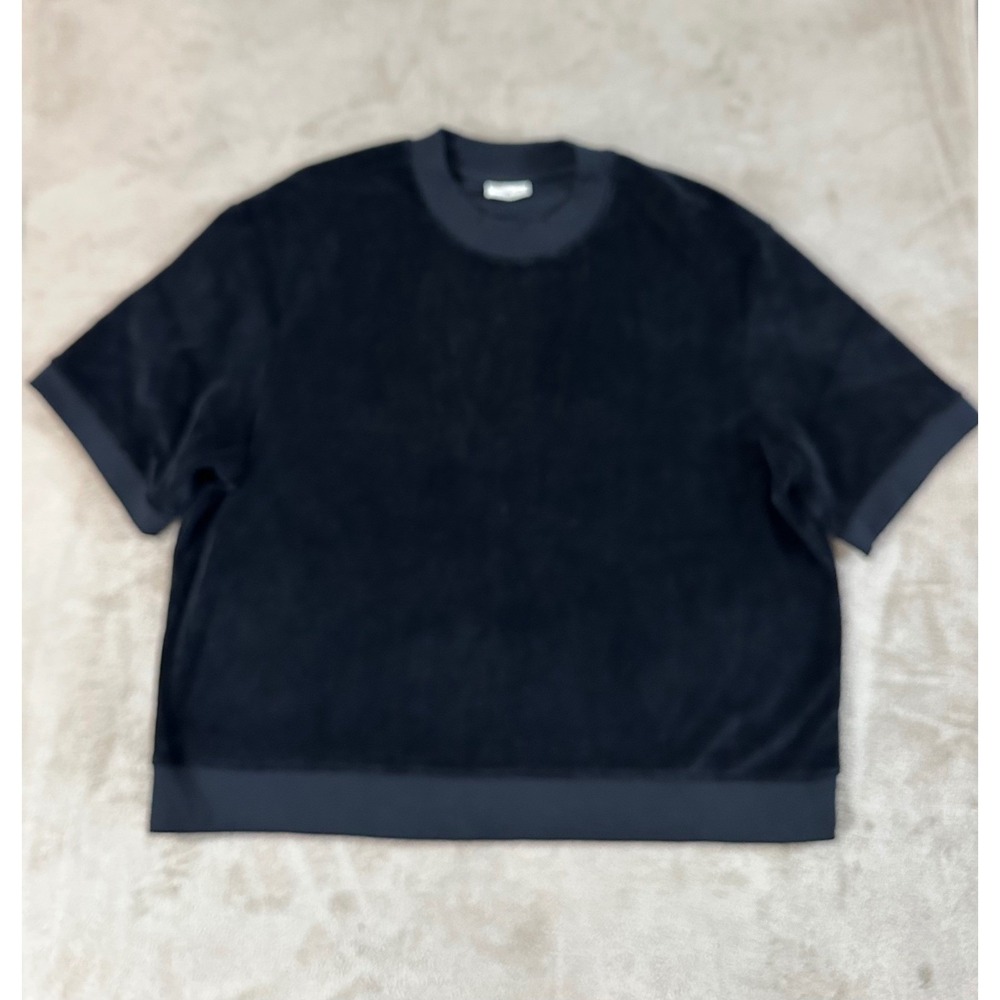 Pact Organic Velour Sweatshirt Women XL Black organic cotton‎ Short Sleeve EUC